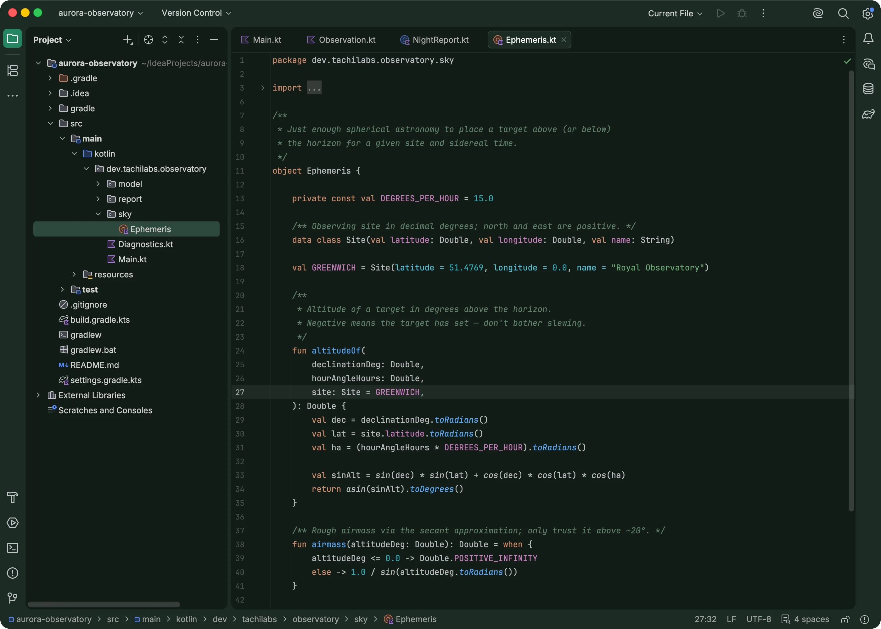 IntelliJ IDEA on the Islands Dark theme under the Green preset with colorize background on